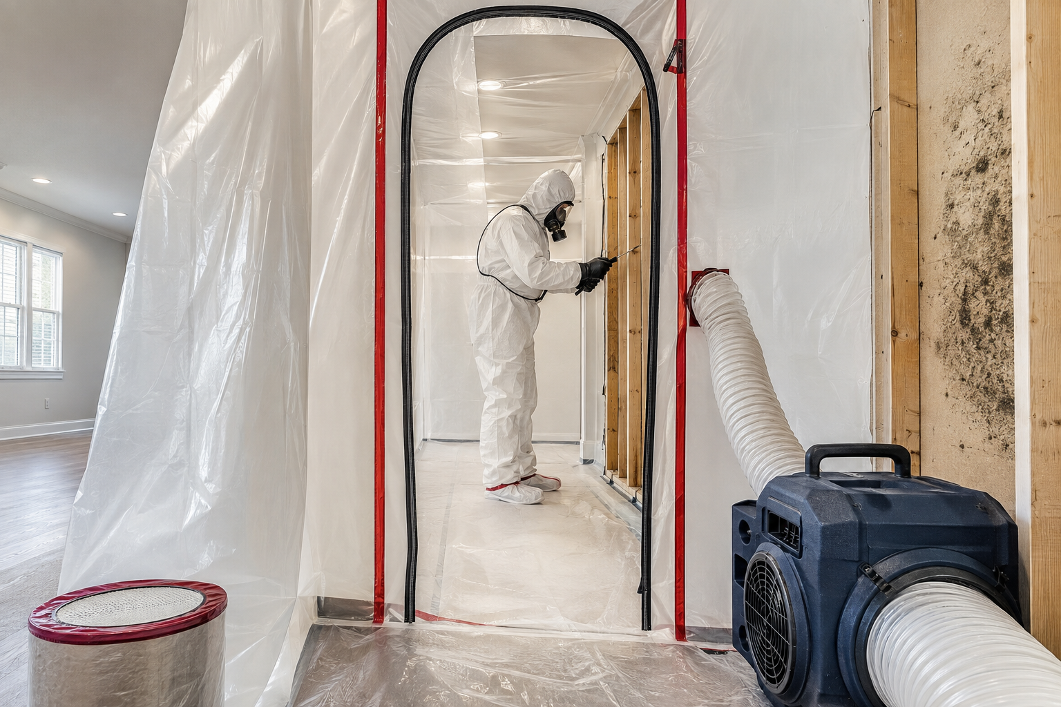 Professional mold remediation containment and filtration equipment